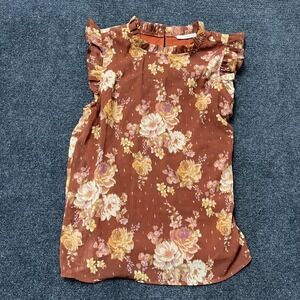 Staccato Shirt Womens Small Brown Floral Ruffle Sleeveless Top Blouse Boho